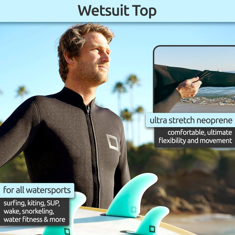 Surf Squared Men's Wetsuit Top Jacket 2mm or 3mm - Neoprene Long Sleeve for Warmth & Comfort, Extended Back Flap - Ideal for Surfing, Snorkeling & Watersports - 3X-Large - 3MM - Image 2
